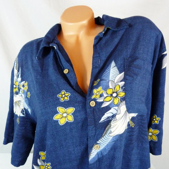 George X-Large Hawaiian Camp Shirt Flowers Blue - Picture 4 of 8